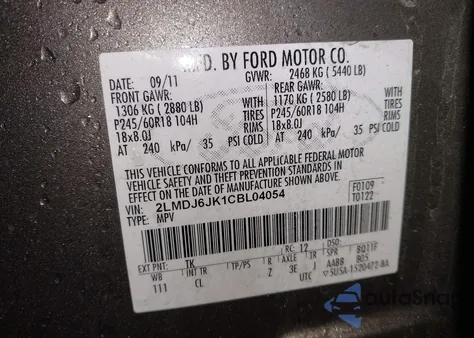 2012 Lincoln Mkx z USA, uszkodzony, nr VIN 2LMDJ6JK1CBL04054